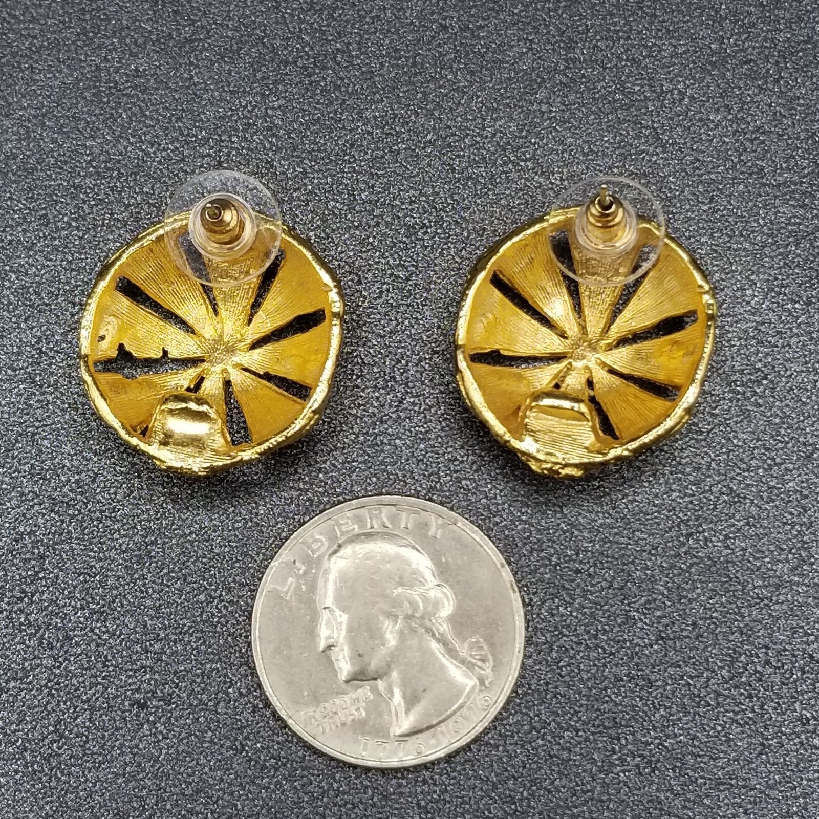 Pierced Earrings Gold tone Open Work Dome Drop Stud 1"