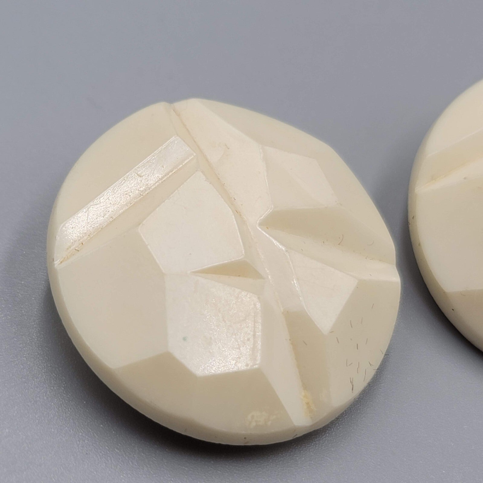 Vintage Germany Clip on Earrings Acrylic White Molded Round 1.25"