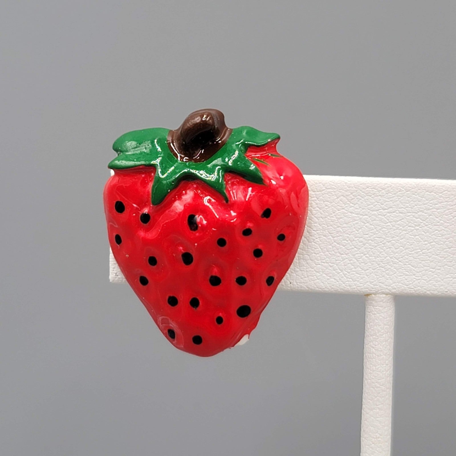 Vintage Strawberry Clip on Earrings Bright Colors Acrylic 1 1/8"