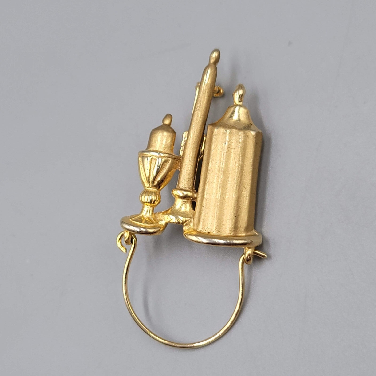 Vintage Candle Charm Brooch Gold Plated 2.25"