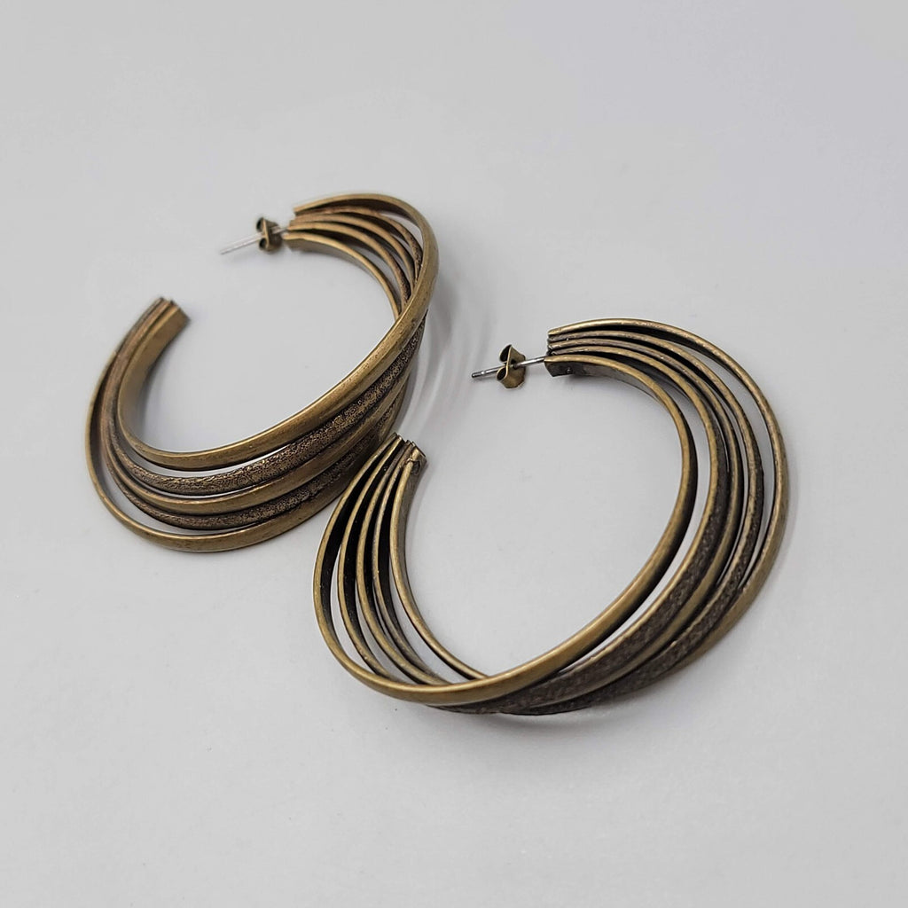 Bronze tone Multi Hoop Pierced Earrings Large Statement 2 1/8"