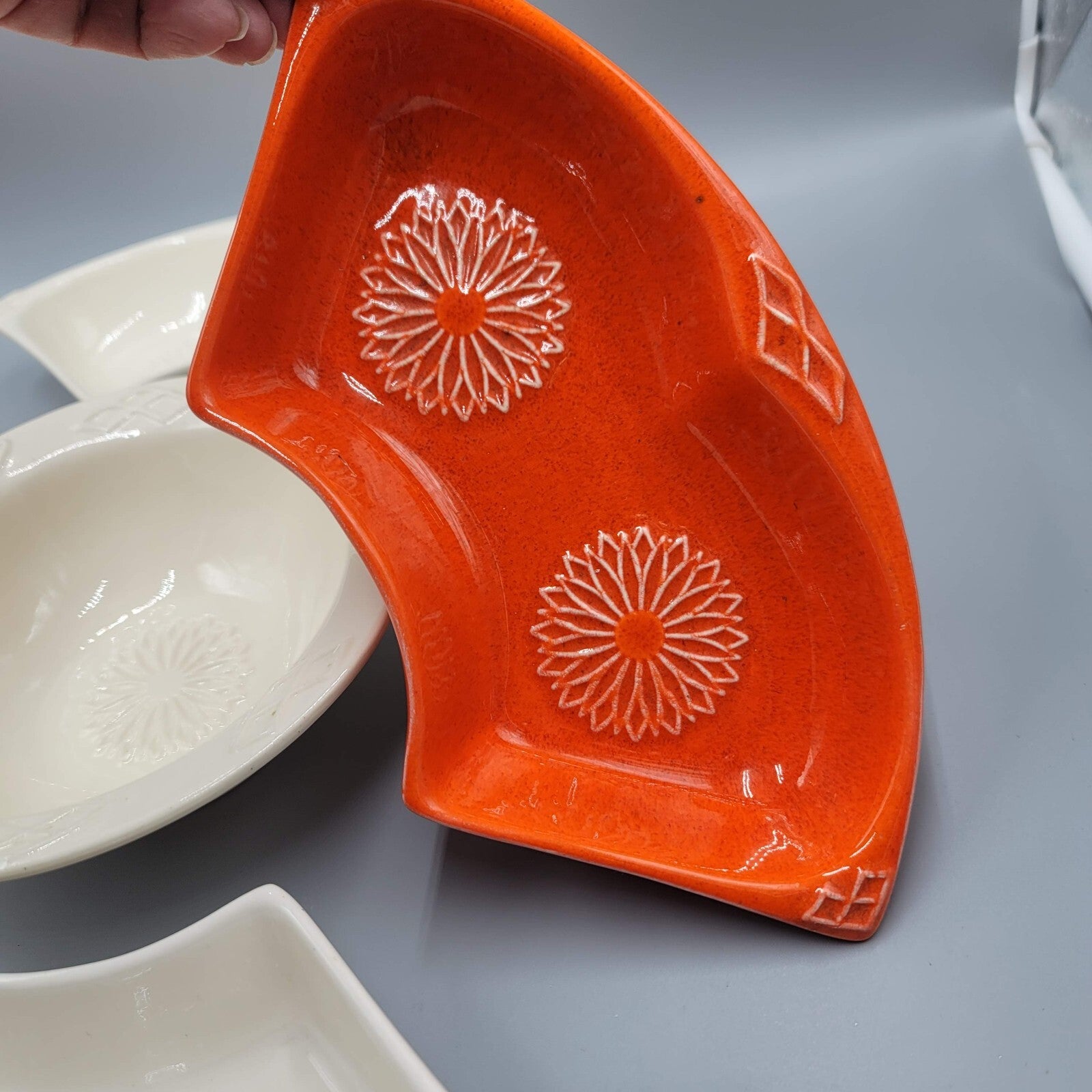 Vintage Wade California Orange White Veggie Chip And Dip Set MCM