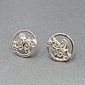 Vintage Clip on Earrings Silver tone Antique Car 3D Circle Screw Back 1"
