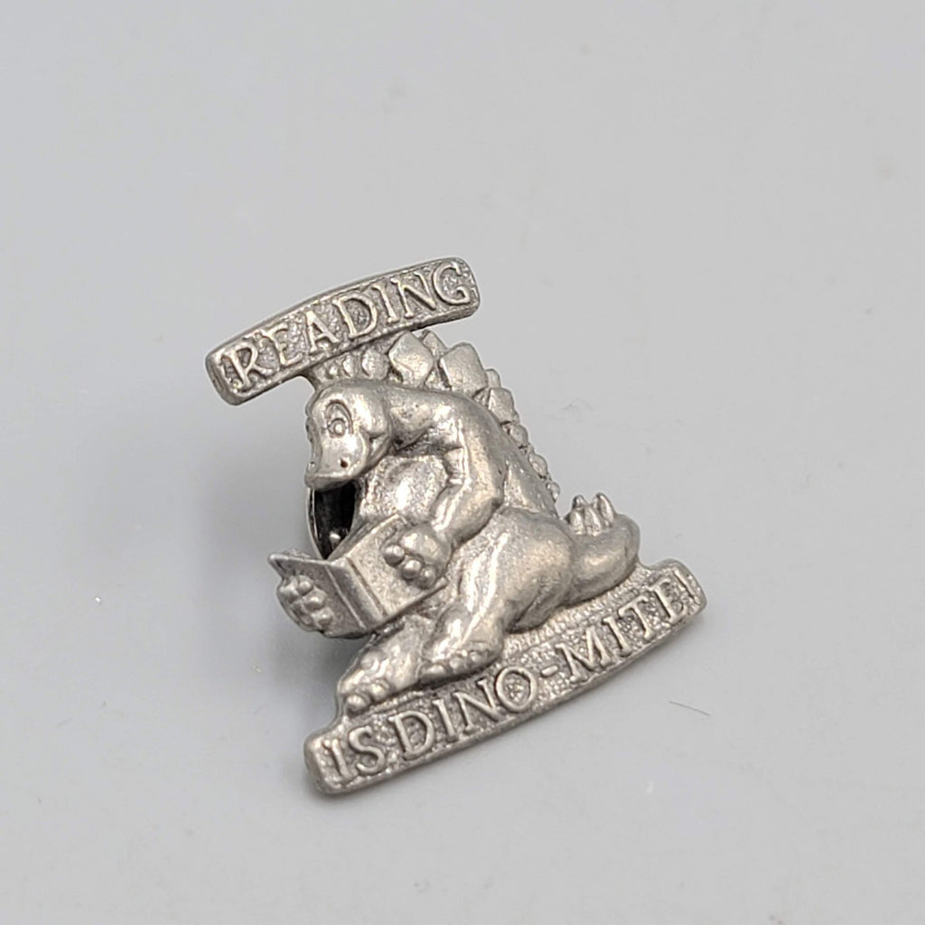 Vintage Reading is Dino Mite Stegosaurus Pewter Lapel Pin Dinomite 1"