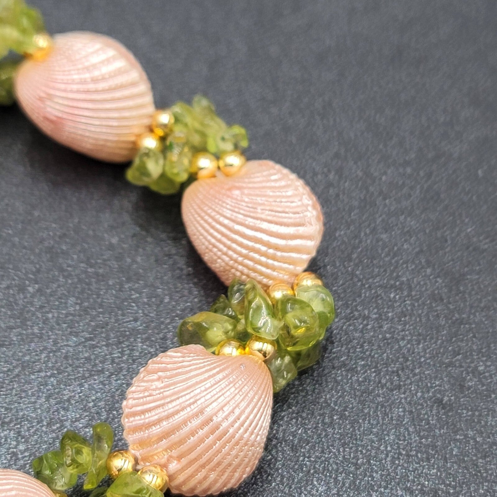 Real Seashell Bracelet Painted Pink Green Chip Gemstones Elastic  7"