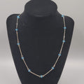 Blue Crystal Station Necklace Dainty Silver Plated 18"