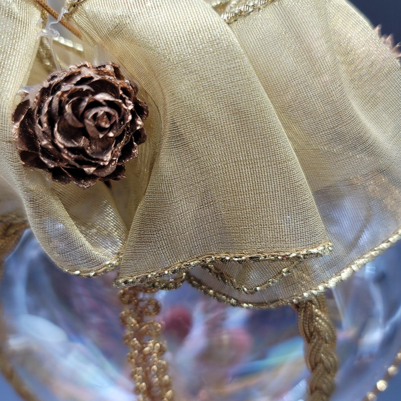 Hand Blown Iridescent Glass Heart Christmas Ornament Sun Catcher 7.5"