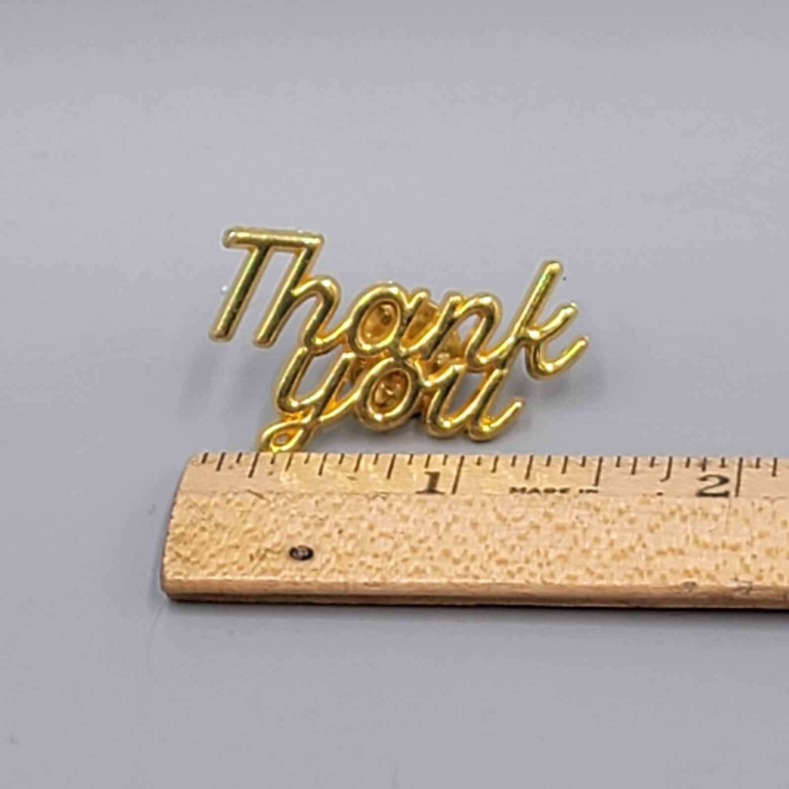 Thank You Script Hat Lapel Pin Gold tone 1 3/8" x 3/4"