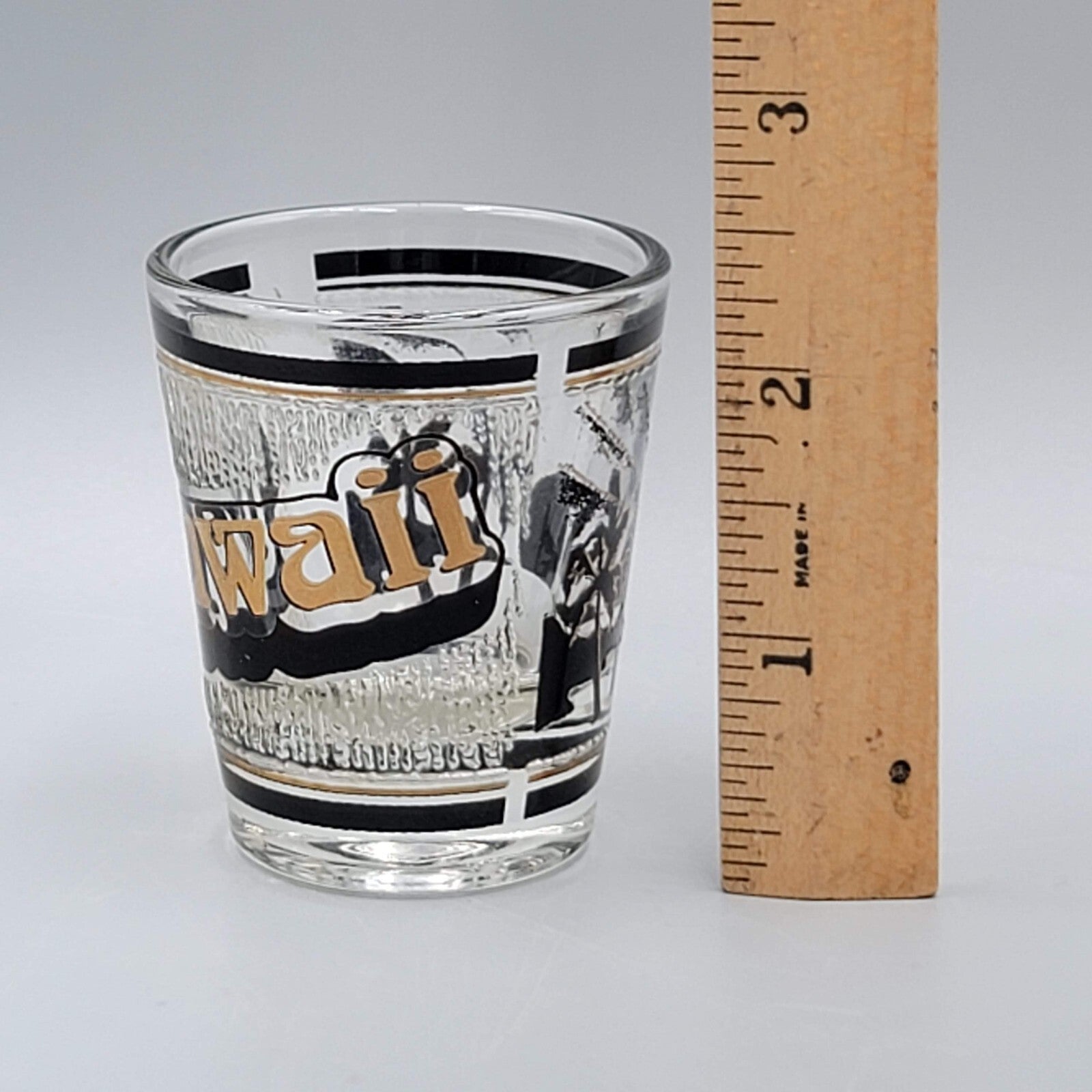 Vintage HAWAII Shot Glass Black and Gold Libbey Souvenir