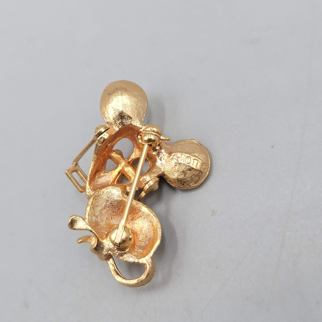 Vintage Avon Mouse with Glasses Brooch Gold tone Yellow Eyes 1.25 in