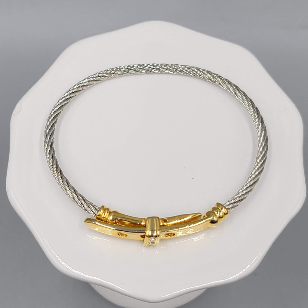 Memory Wire Bracelet Two toned Buckle Accent 7"