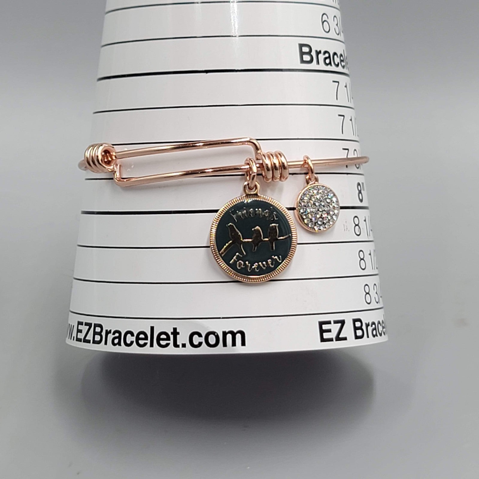 LA Rose Gold Tone Friends Forever Charm Bracelet Bangle  7.75"