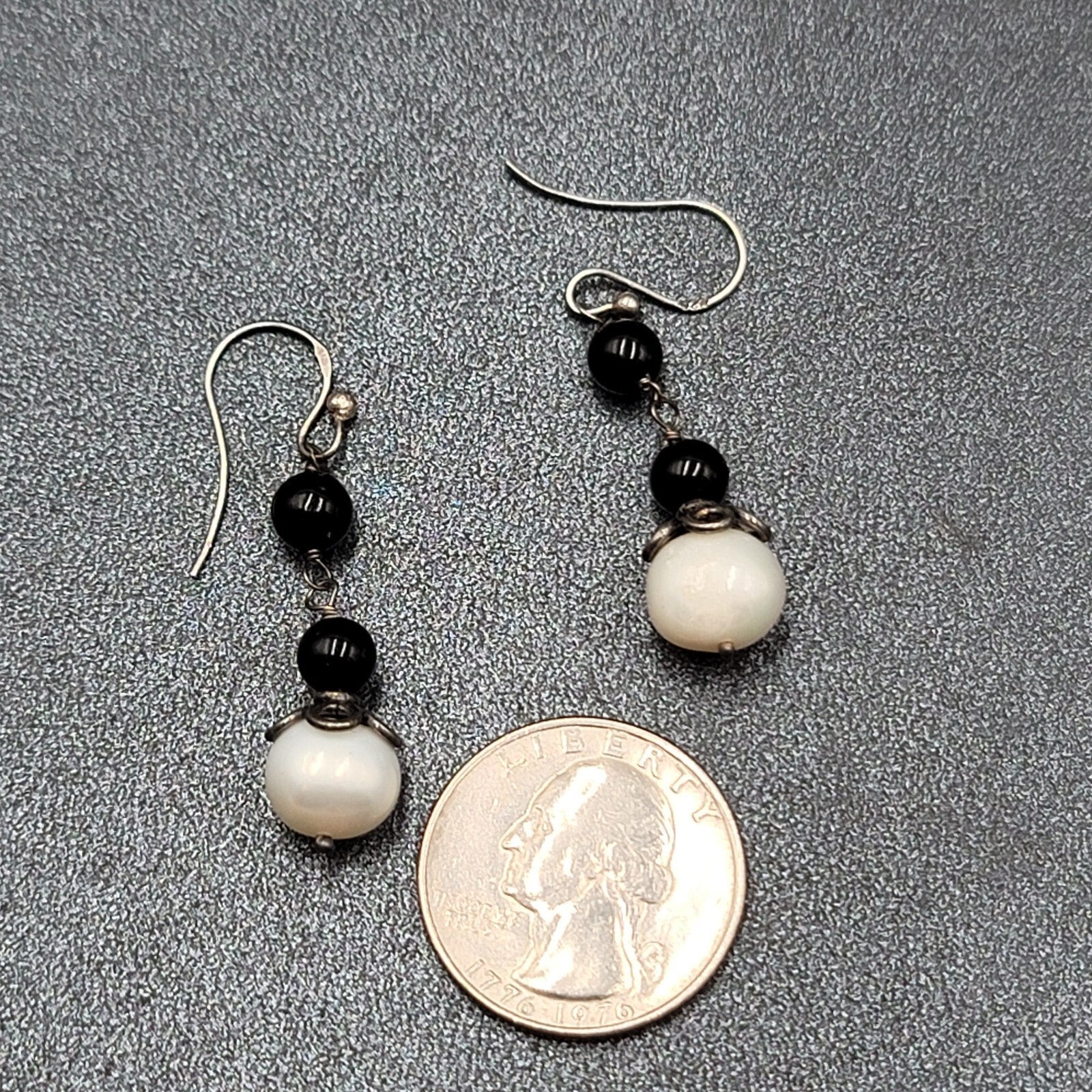 Sterling Silver Pierced Earrings Capped Pearl Bead Dangle 1.25"