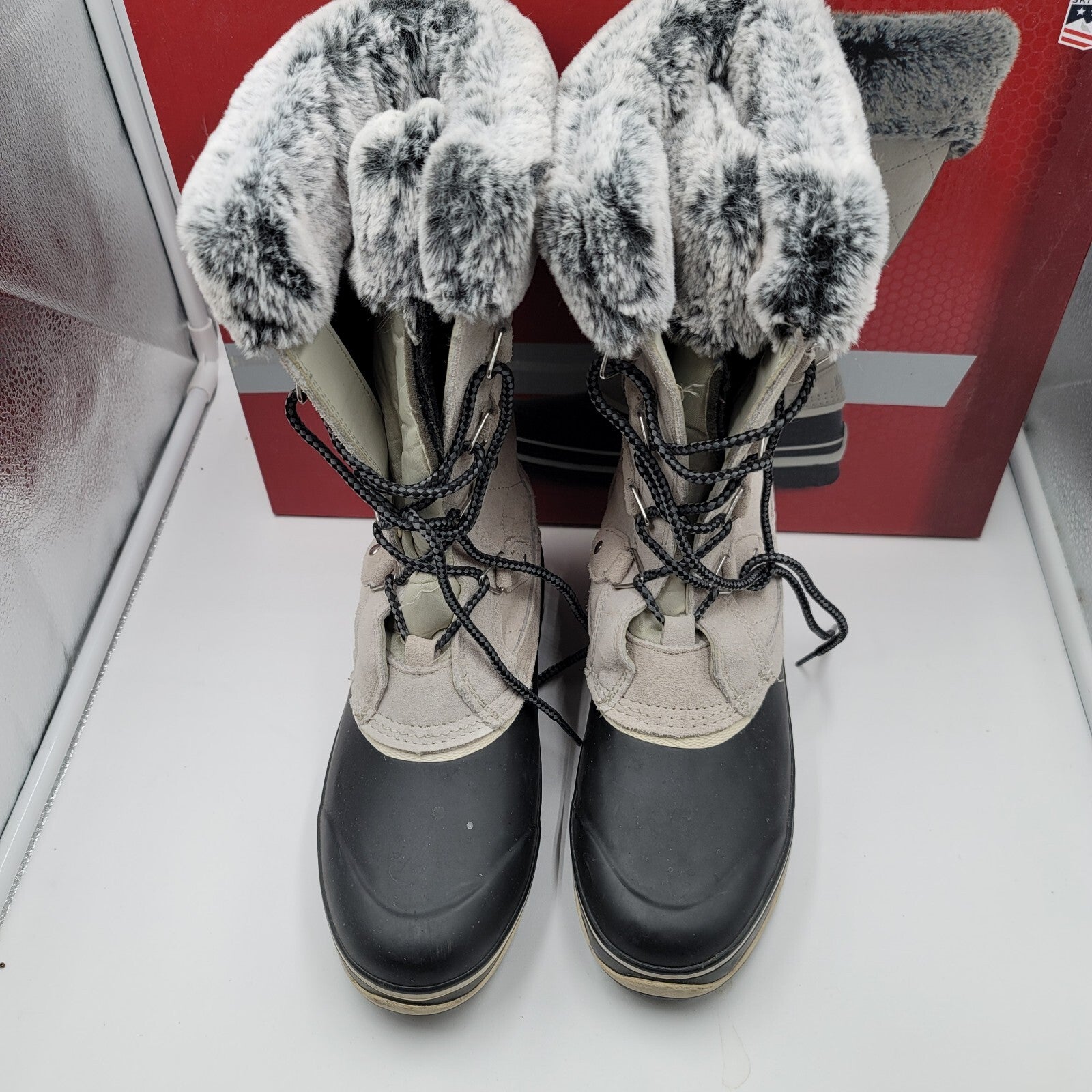 Khombu Emily Suede Leather Faux Fur Winter Snow Boot Sz 7 Grey