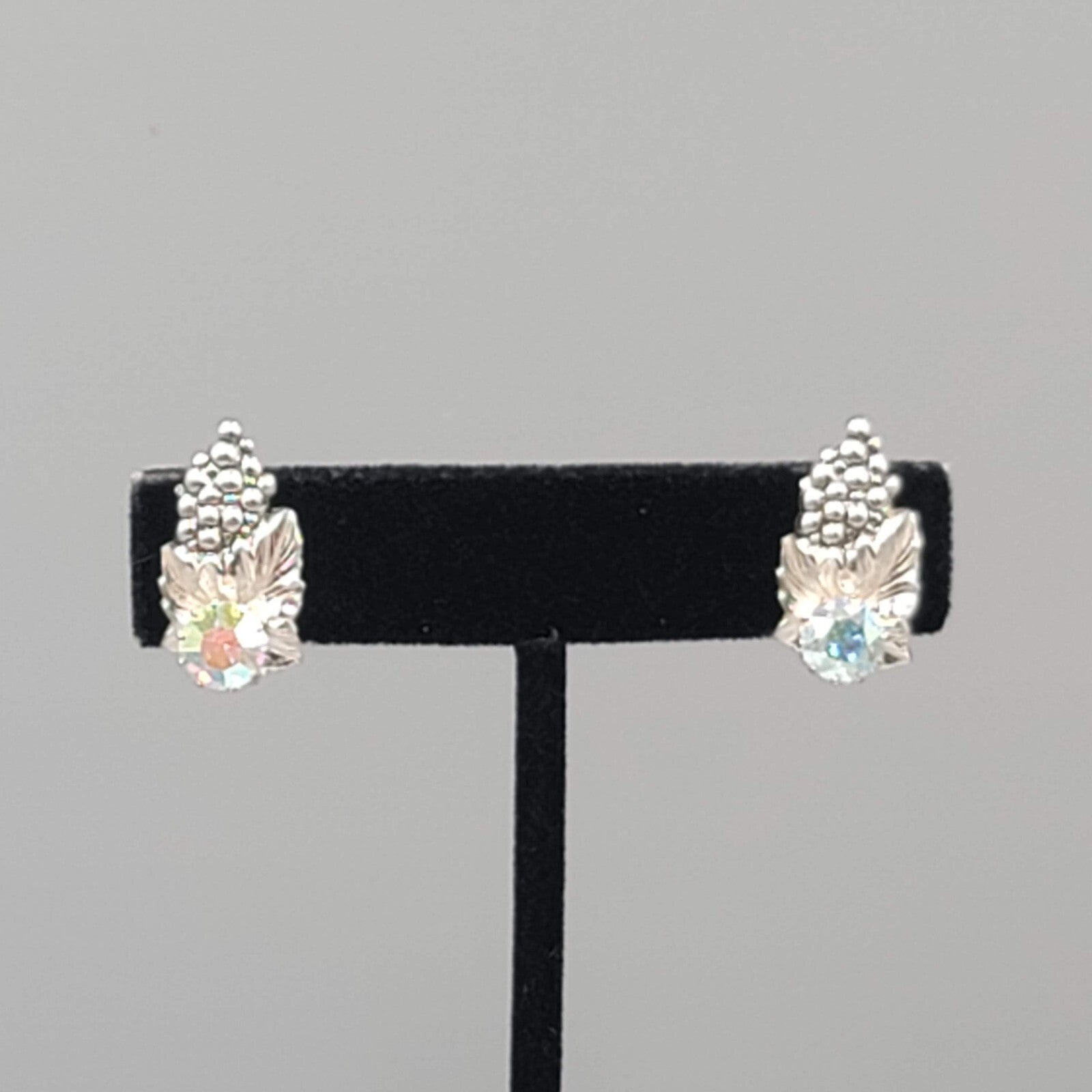 Sterling Silver Clip On Earrings Grapes AB Rhinestone Drop 3/4"