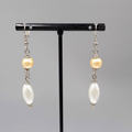 Pierced Earrings Silver tone Champagne White Bead Dangle 1.75"