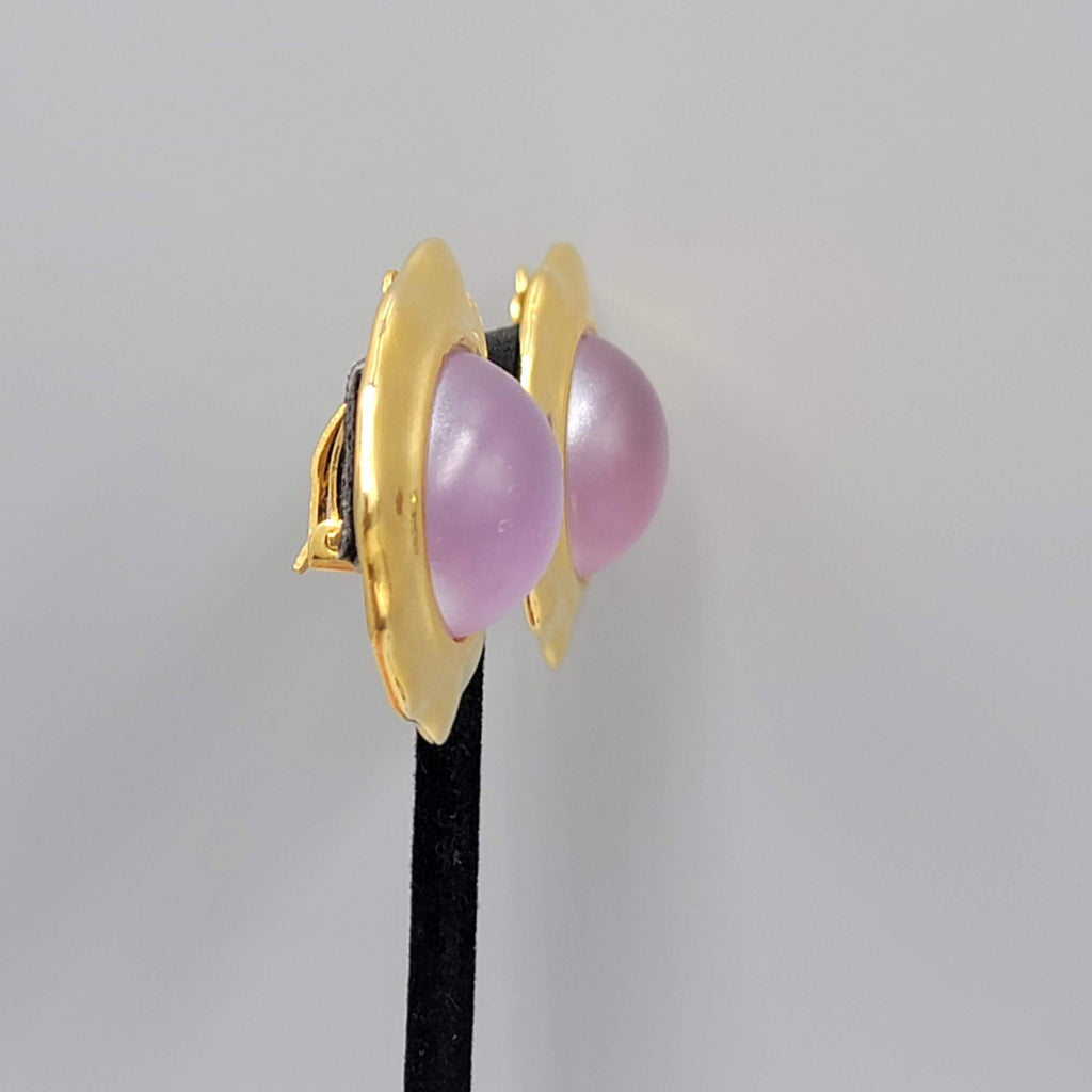 Vintage Moonglow Purple Clip on Earrings Gold tone 1.25"