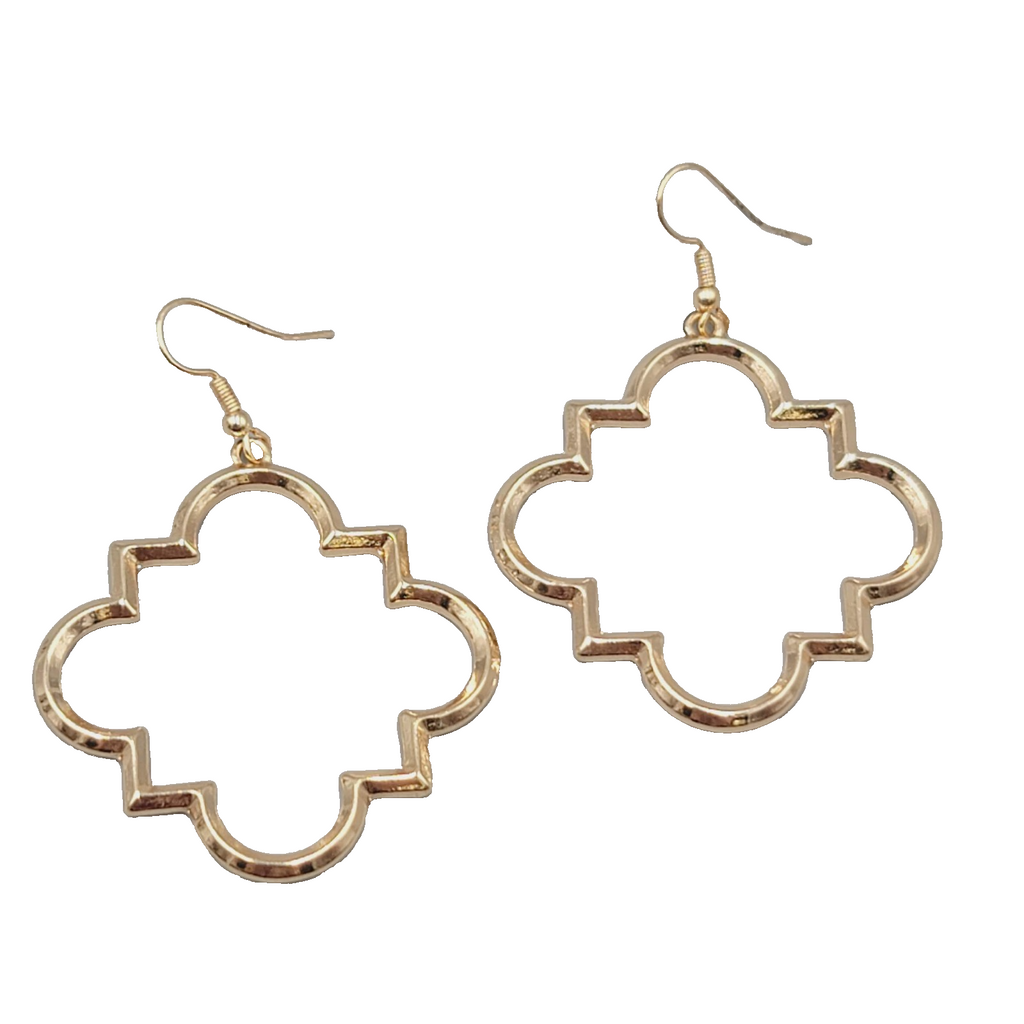 Pierced Earrings Open Work Gold tone Dangle Geometric  1.75"