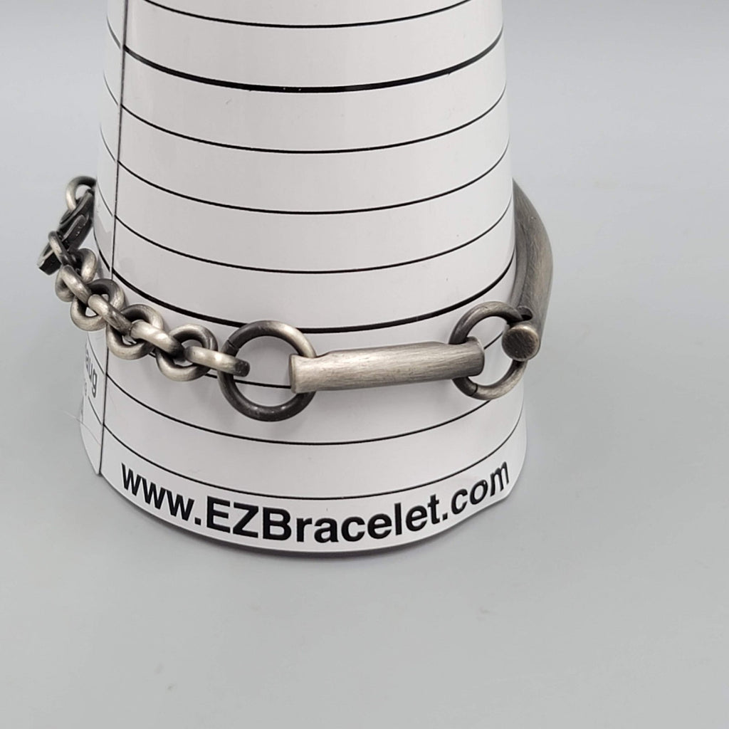 Mens Bracelet Dark Gray Silver tone Bar Link 8.25 in