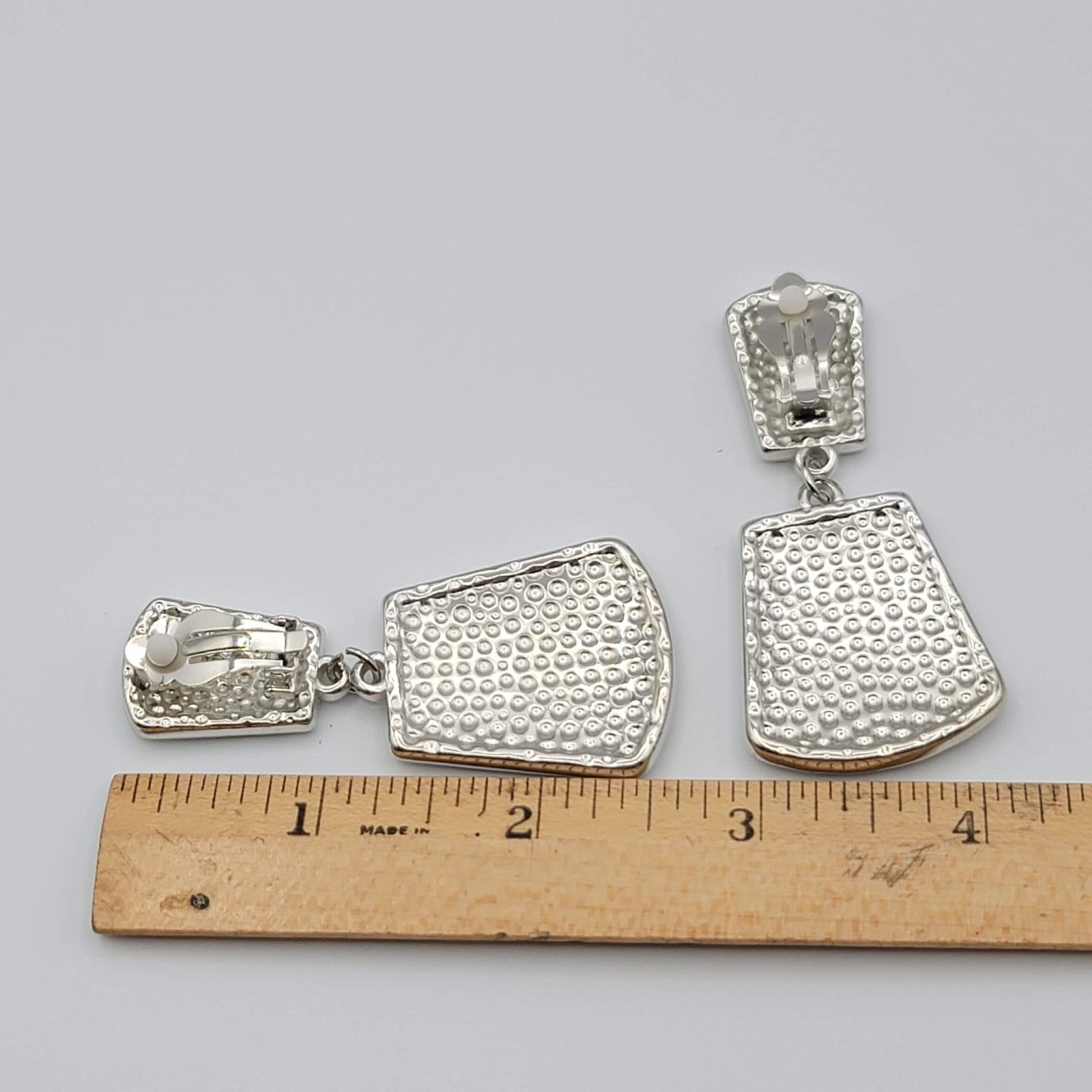 Vtg Hammered Silver Plated Clip on Earrings Statement Door Knocker Dangle 2.5 in