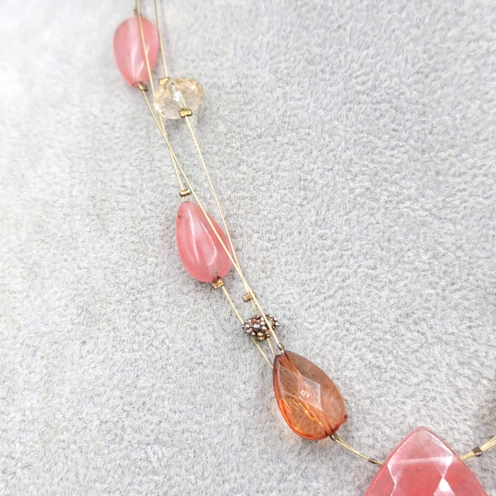 Multicolor Floating Stones Necklace Teardrop Pendant 18" +