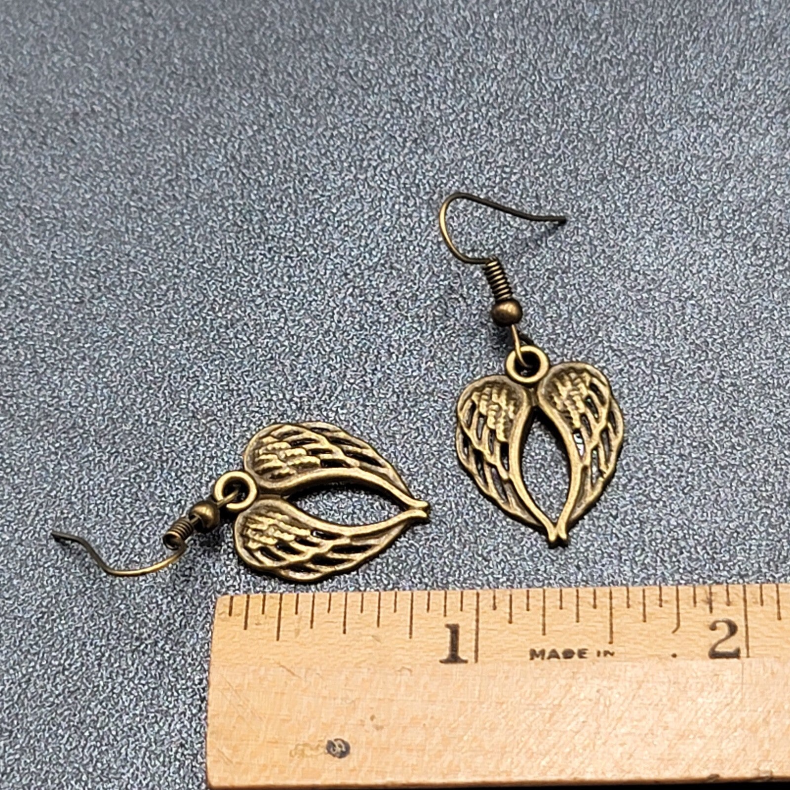 New Angel Wings Pierced Earrings Nature Bronze tone Dangle 7/8"