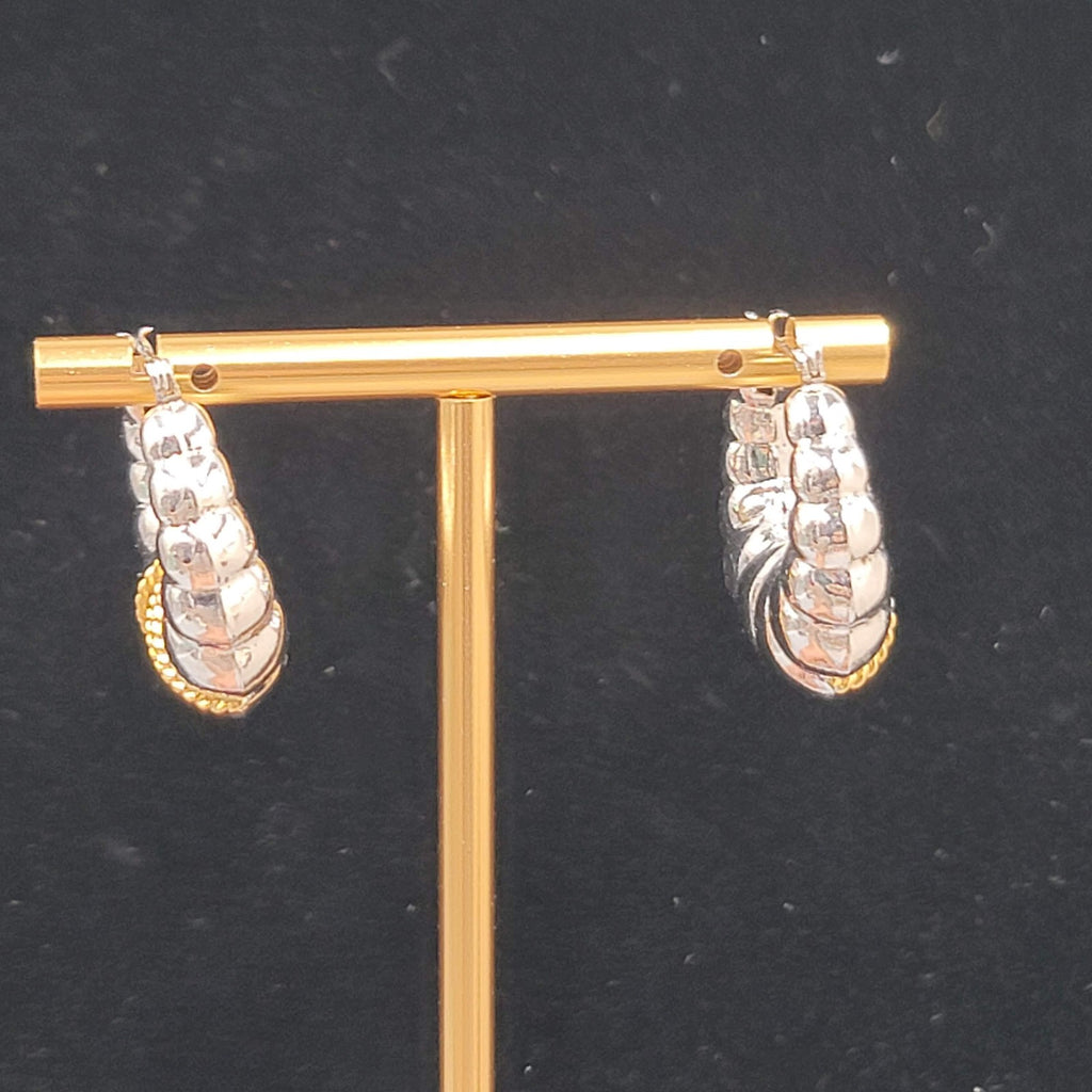 Puffy Hoop Pierced Earrings Gold tone Twisted Rope Detail Silver tone 1"