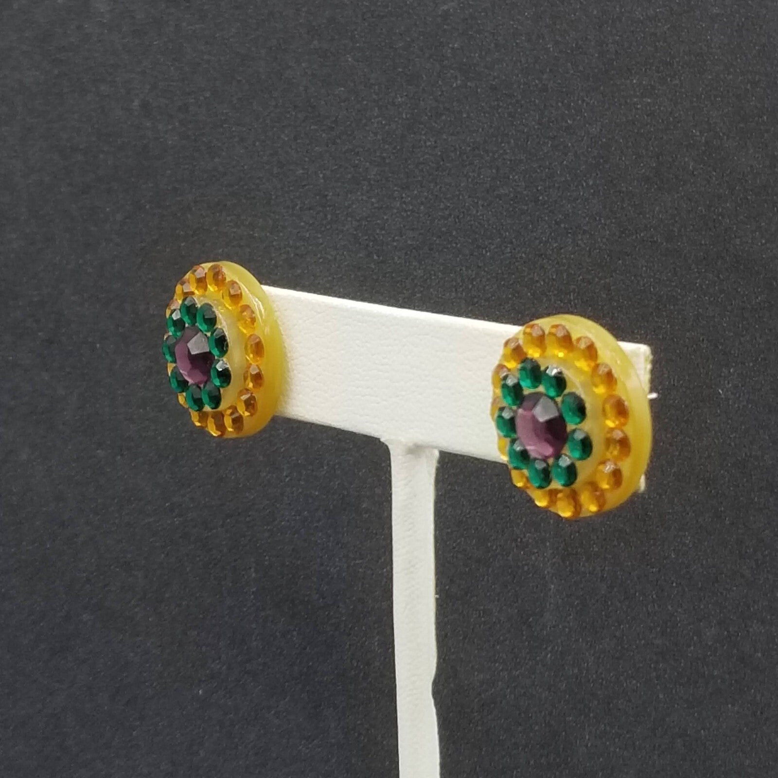 Pierced Earrings Multicolor Crystal Button Style Drop Stud 3/4"