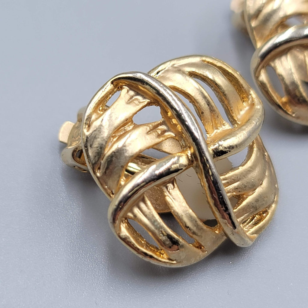 Vintage Open Work Clip on Earrings Gold tone Square 1"