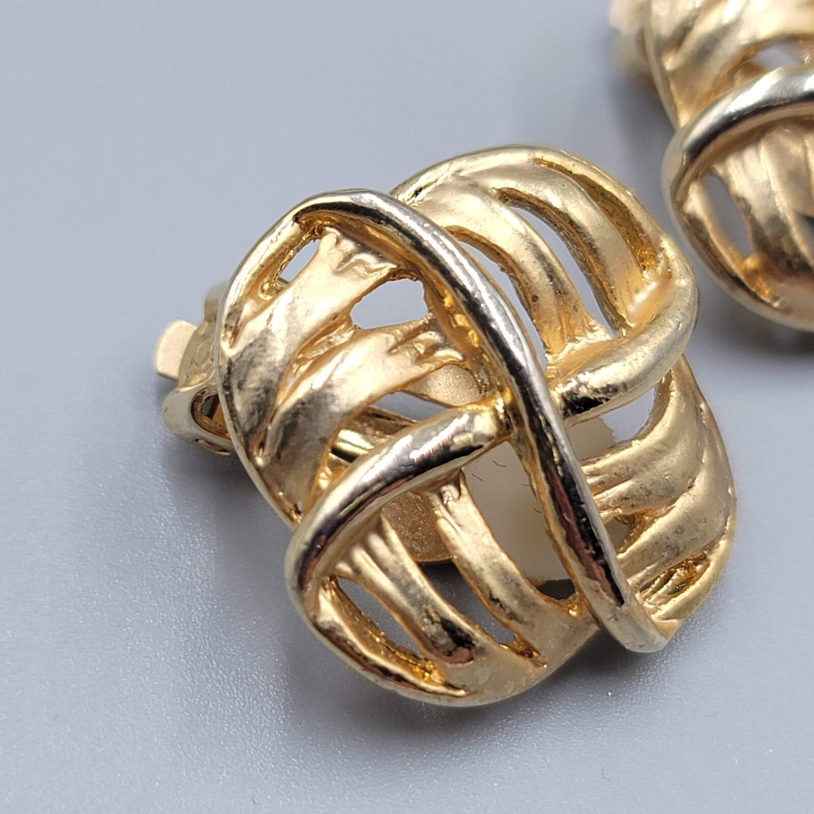 Vintage Open Work Clip on Earrings Gold tone Square 1"