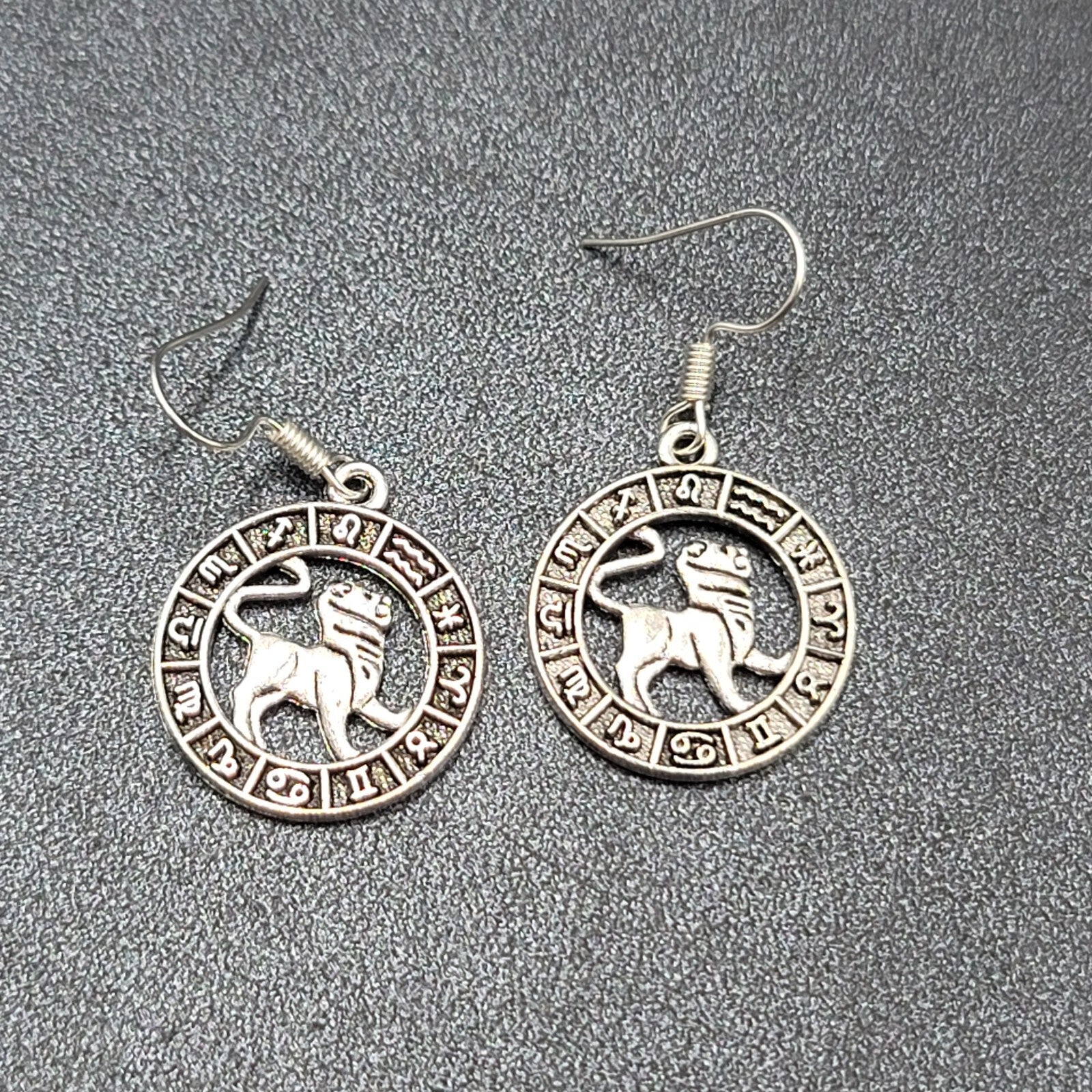 Zodiac Pierced Earrings Silver tone Dangle 7/8"