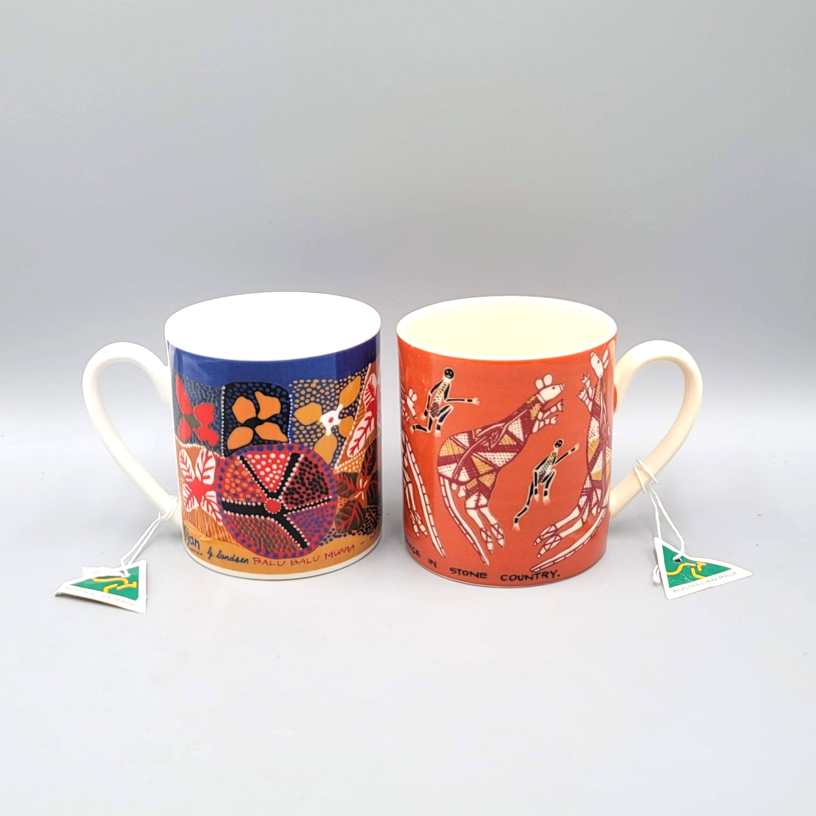 Yijan Australia Coffee Mug Cup Set of 2 Aboriginal Art Tribal NWT