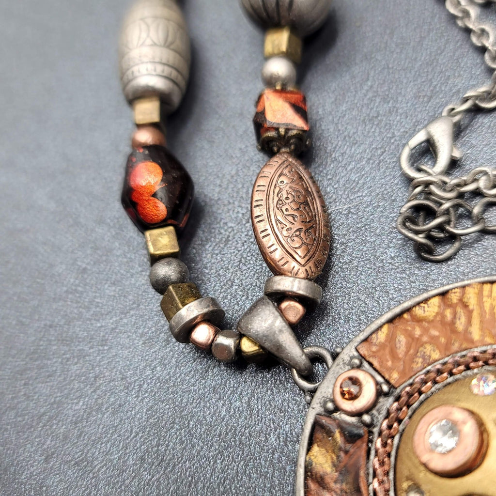 Artisan Necklace Handmade Multicolor Multi Material Pendant Unique 16"-19"