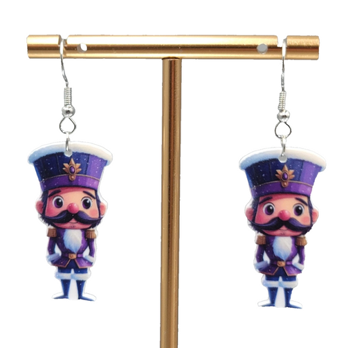 Christmas Nutcracker Pierced Earrings Silver tone Dangle 1.5 in