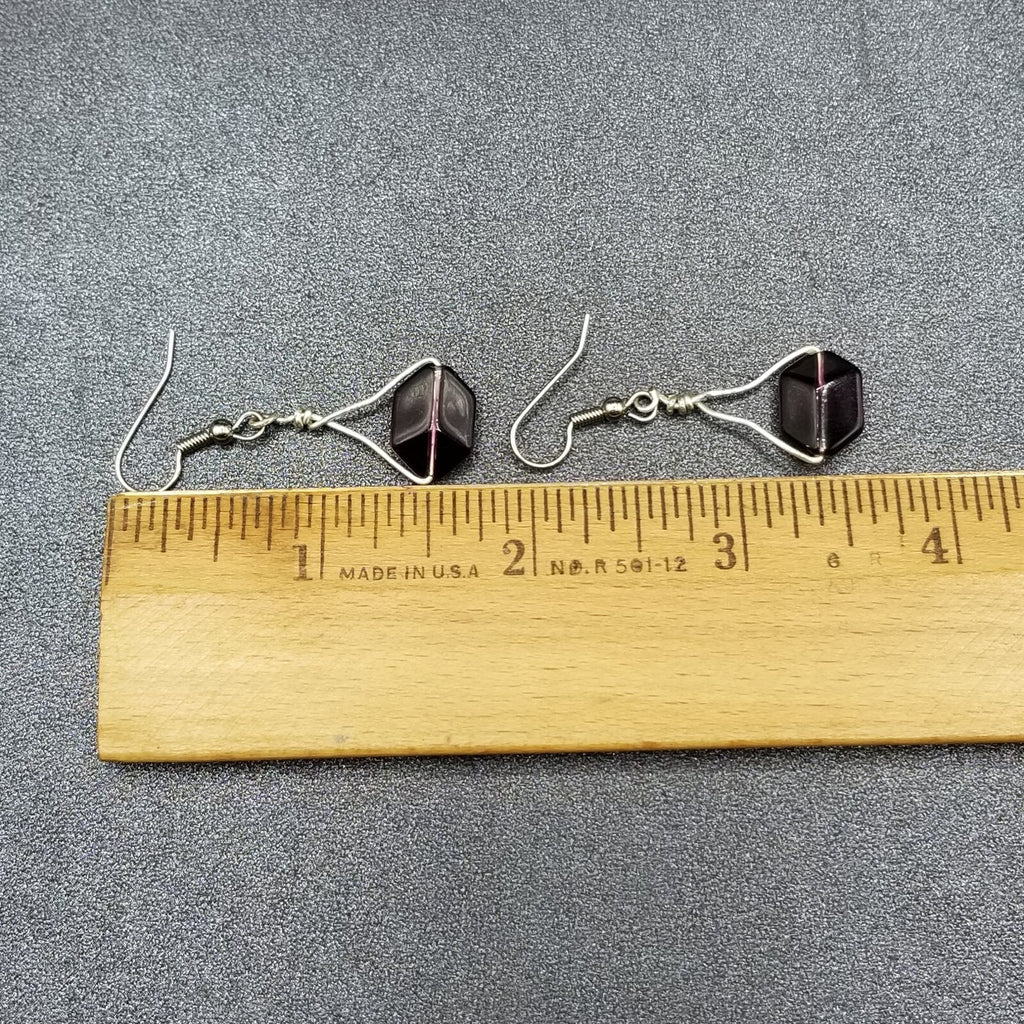 Pierced Earrings Silver tone Faceted Purple Crystal Dangle 1"