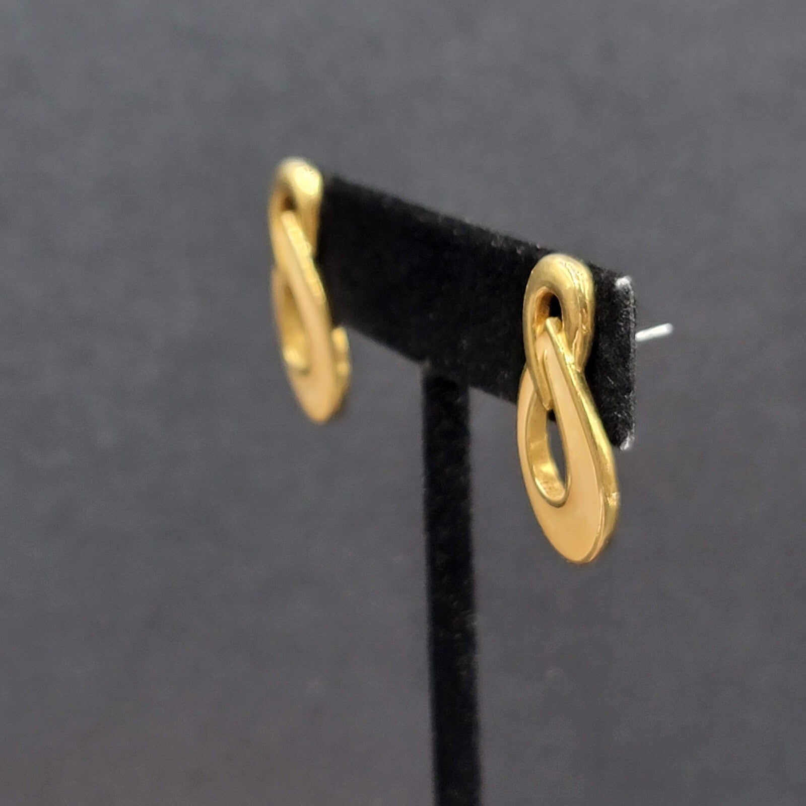 Vintage Pierced Earrings Gold Plated Cream Enamel Drop 1"