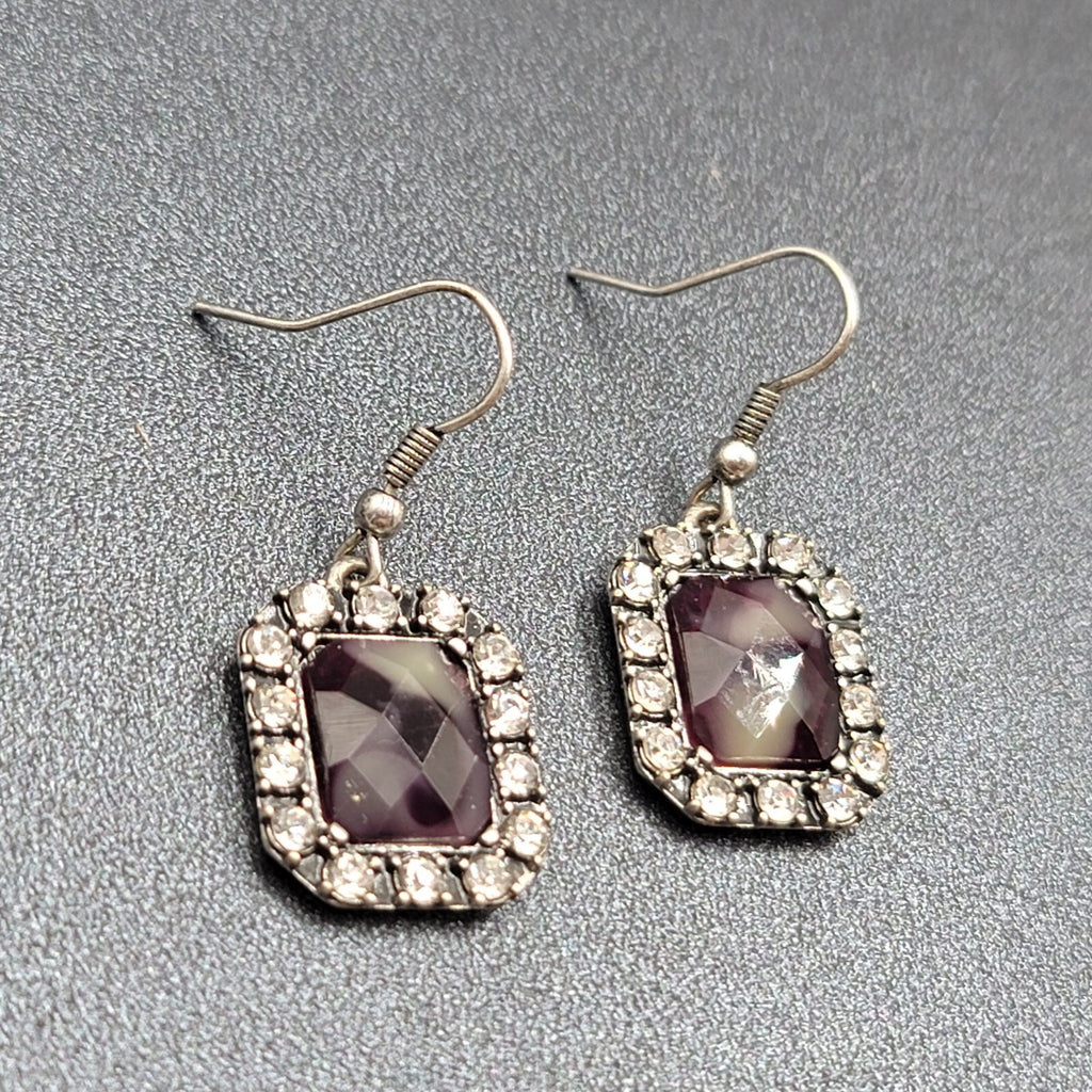 Pierced Earrings Silver tone Rhinestone Gray Faceted Dangle 3/4"