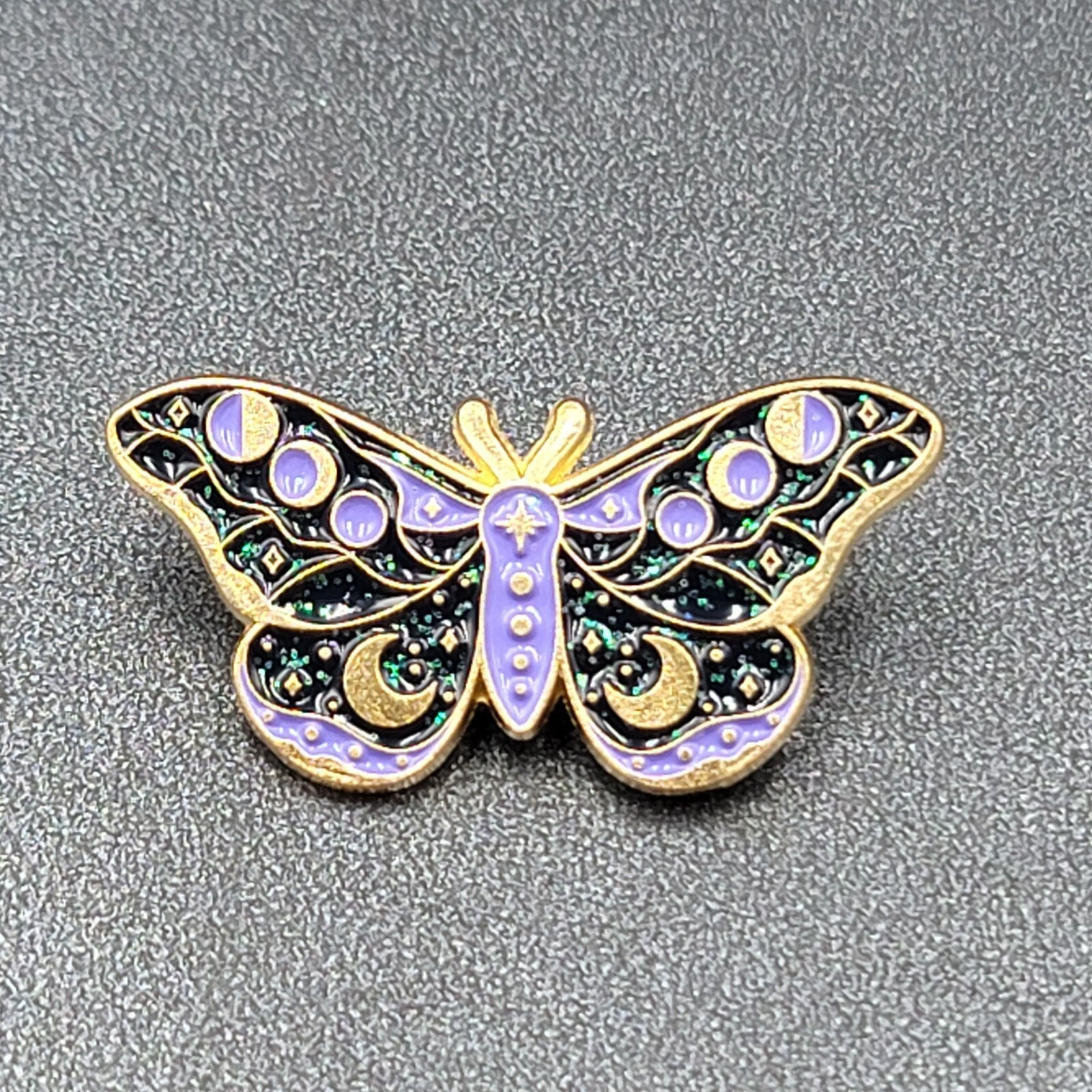 Moth Purple Black Enamel Moon Phase Lapel Hat Pin 1.5"