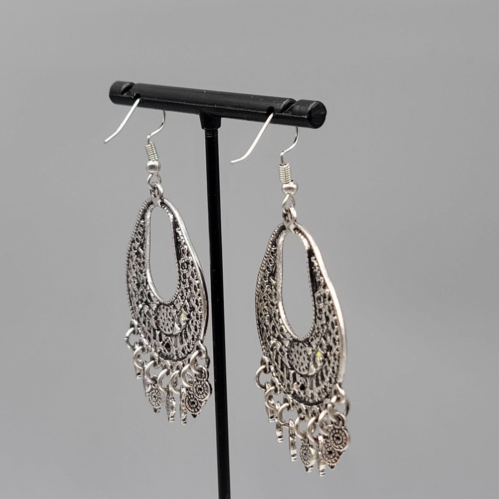 Chandelier Pierced Earrings Silver tone Yellow Accent Dangle 2"