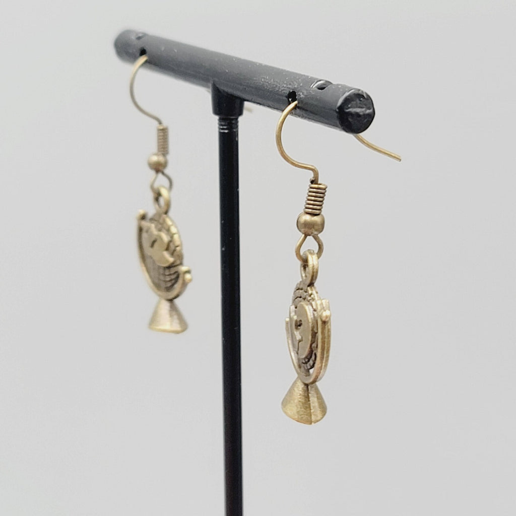 Globe Pierced Earrings New Bronze tone Dangle 3/4"