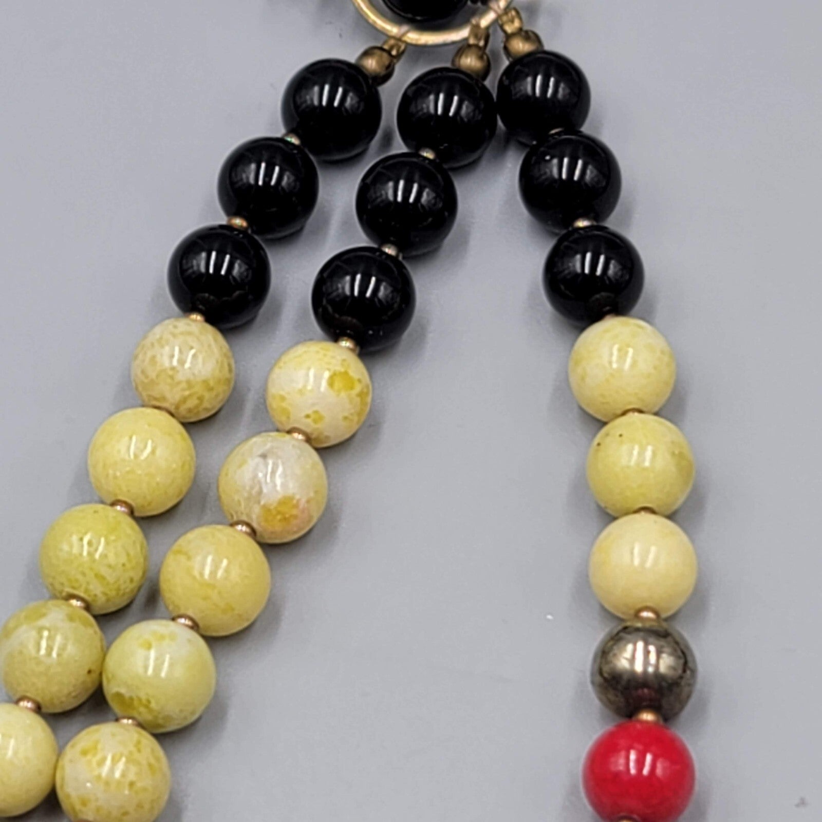 Simon & Ruby Gemstone Bead Necklace Statement Sterling Silver 28"