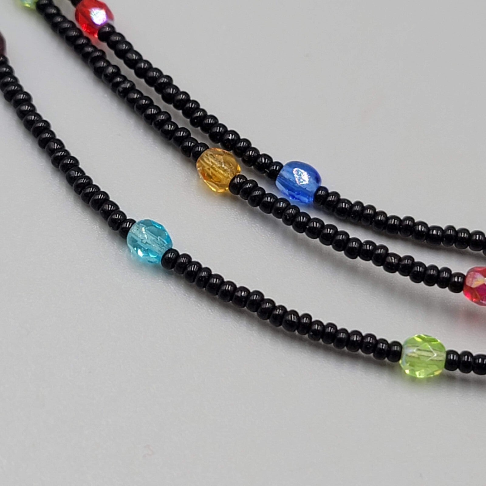 Chicos Necklace Multi color Rhinestones Black Seed Bead 16"