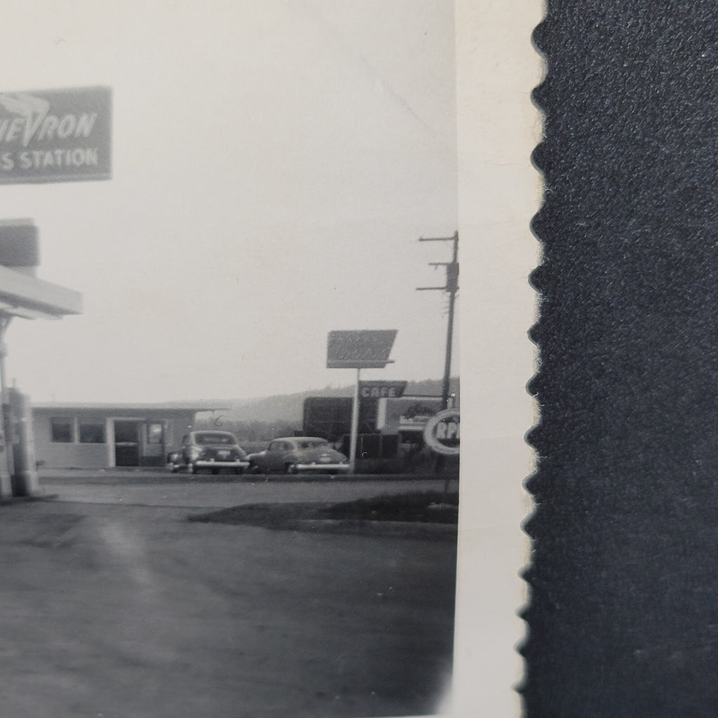 Vintage Photo Chevron Gas Station Garage 1952 Black & White OOAK 5" x 3.5"
