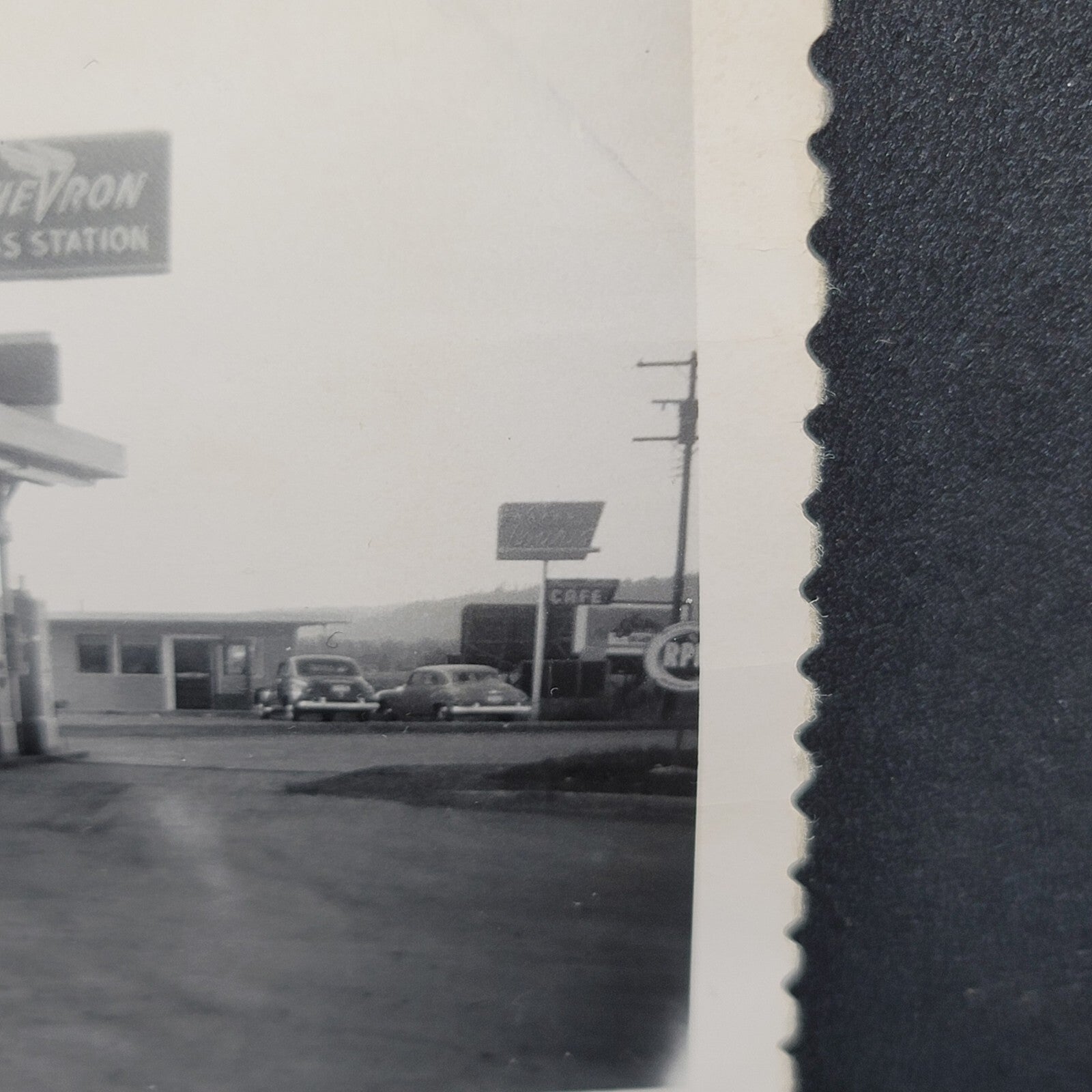 Vintage Photo Chevron Gas Station Garage 1952 Black & White OOAK 5" x 3.5"