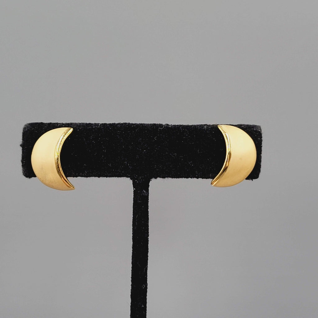 Brushed Gold Plated Pierced Earrings Crescent Moon Shape 5/8"
