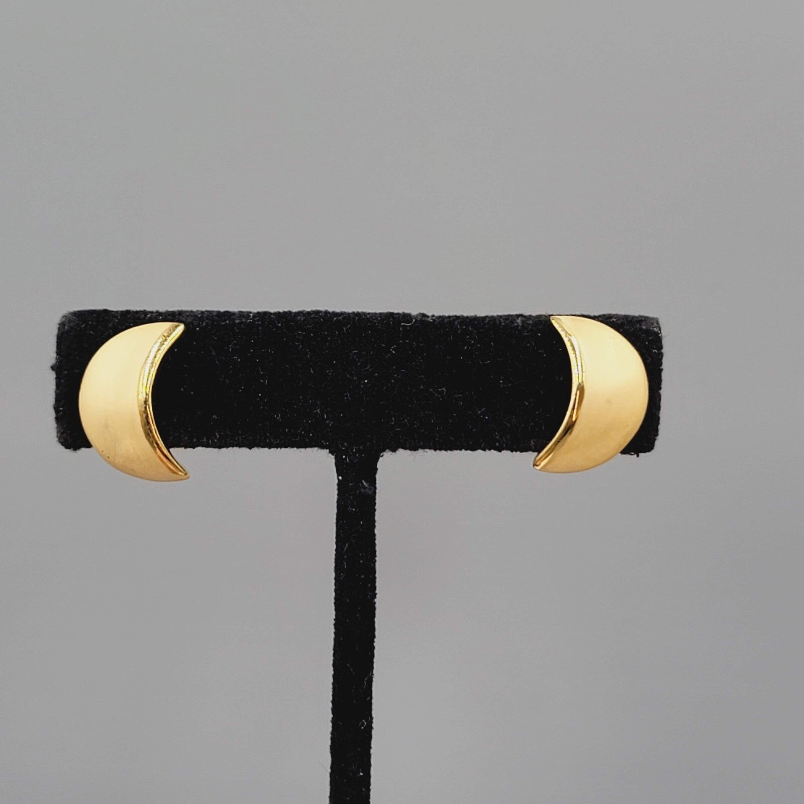 Brushed Gold Plated Pierced Earrings Crescent Moon Shape 5/8"