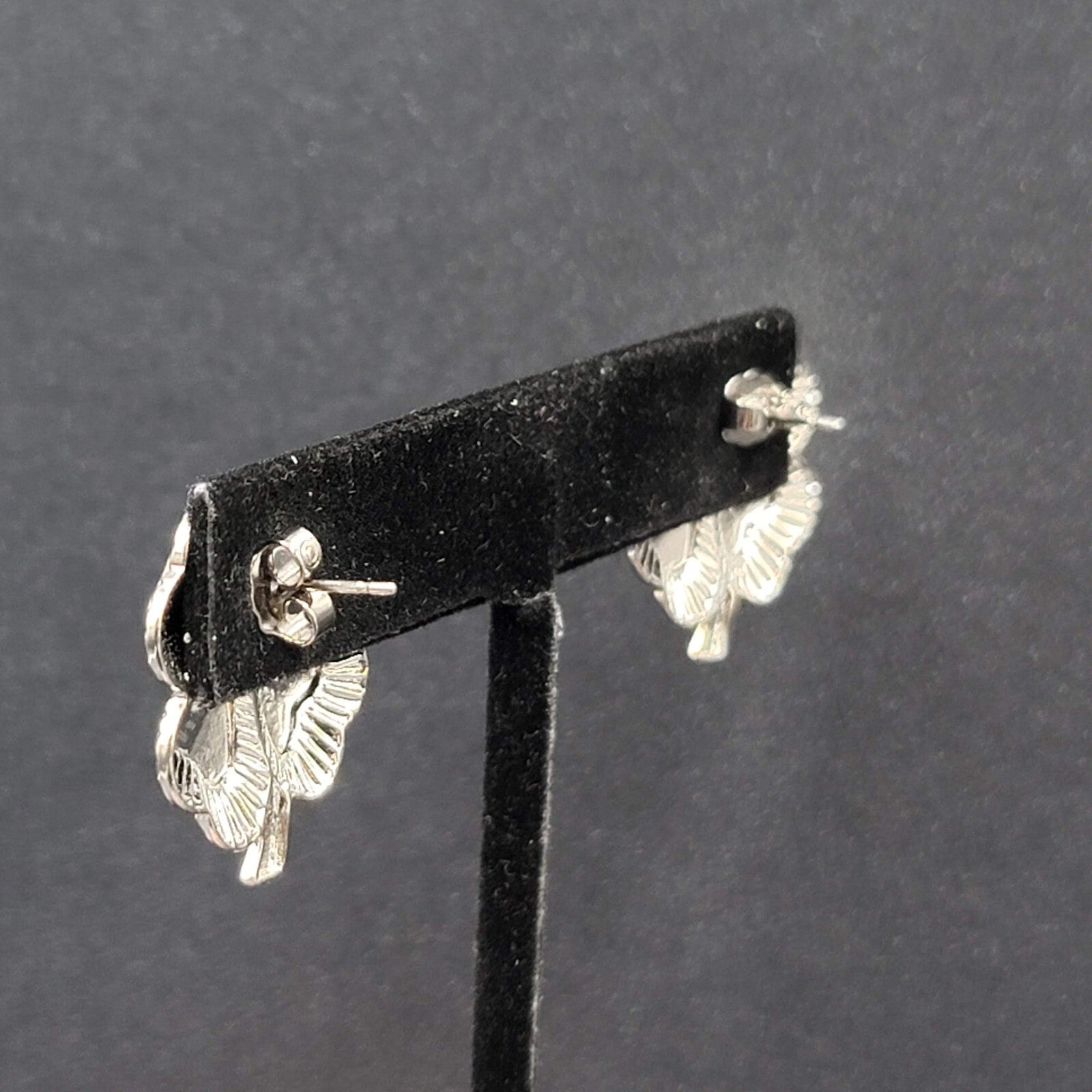 Vintage Pierced Earrings Shiny Silver tone 4 Leaf Shamrocks 1"