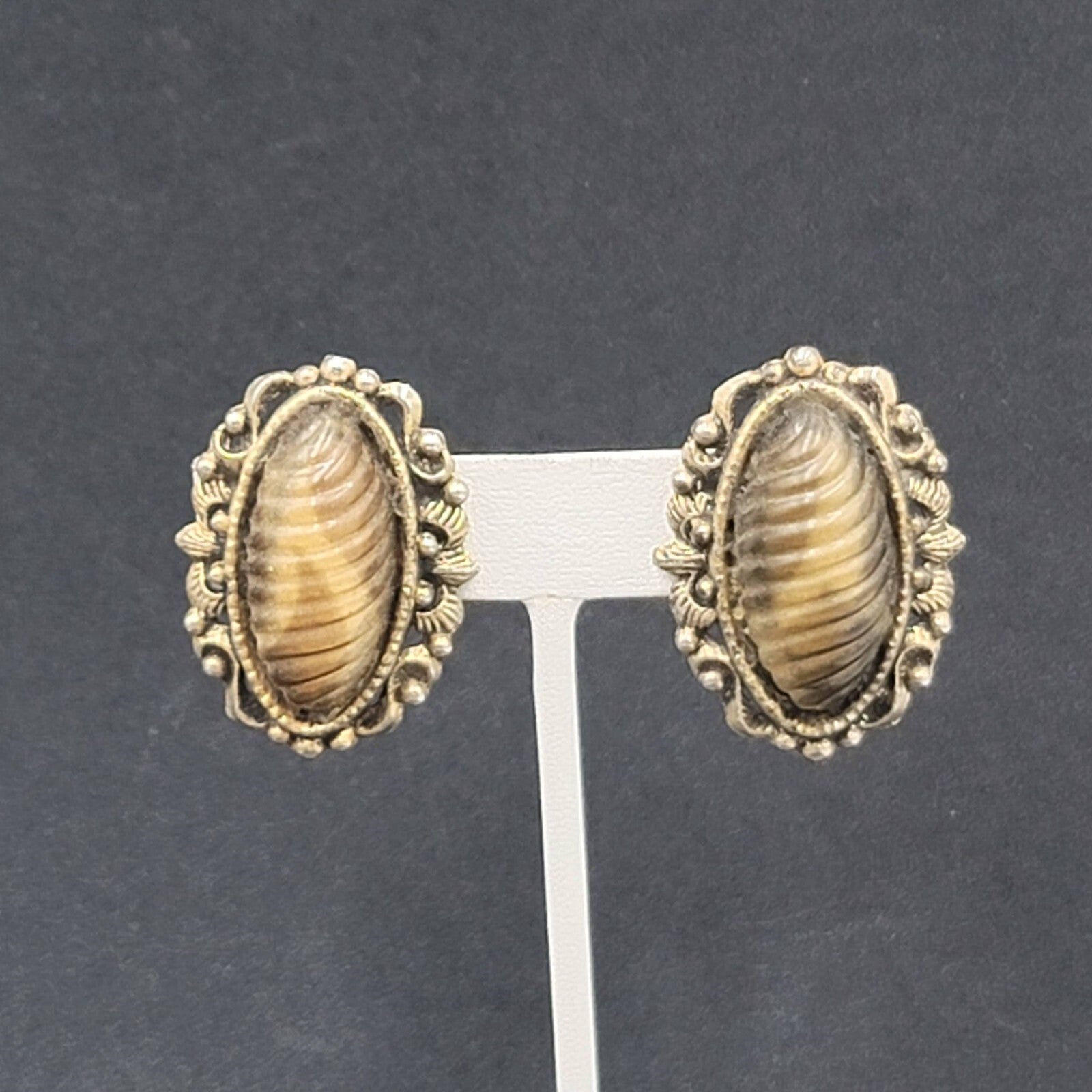 Vintage Clip on Earrings Gold tone Plastic Large Statement 1.5"