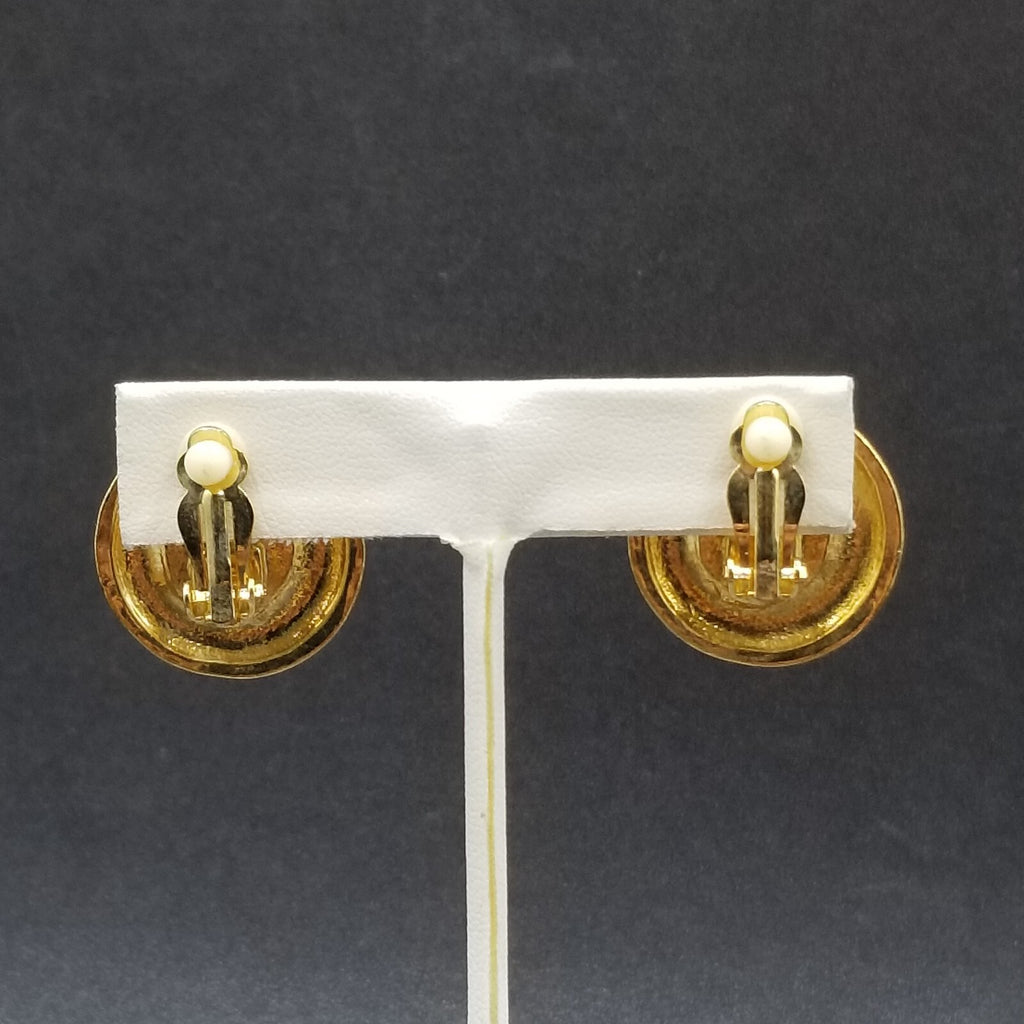 Vintage Clip on Earrings Gold tone Cabochon Button Style Stud 1"