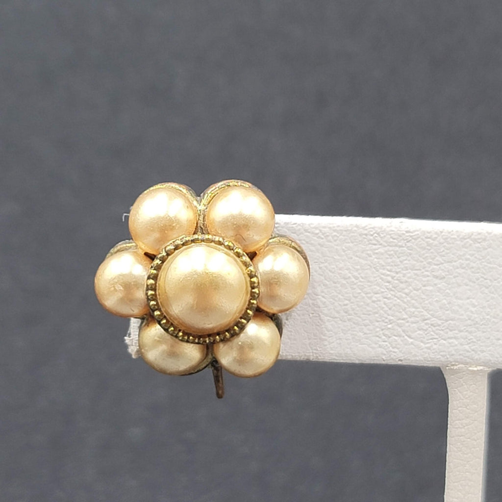 Vintage Clip on Earrings Bronze tone Gold Bead Flower Screw Back Studs 3/4"